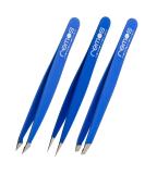 REMOS 3-Piece Tweezers Set - Eyebrow Splinter & Combination Tweezers in Dark Blue - Perfect for Precision Grooming - Buy Online on GoSupps.com