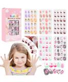 DouborQ 120 pcs 5 Pack Little Girls Pre-glue Press on Nail Tips - Cute Cartoon Design Fake Nails for Kids Gift - Buy Online on GoSupps.com