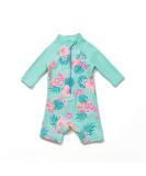 BONVERANO Baby Girls Swimsuit | Long Sleeve One Piece Swimwear UPF 50+ Sun Protection | 6-9 Months Green - Buy Online on GoSupps.com