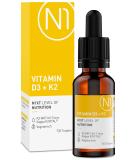 N1 Vitamin D3 K2 Drops 735 St. - Premium 99.7% All-Trans K2Vital | High Dose D3 & K2 Vitamins | 20ml Optimally Dosed - International Shipping Available - Buy Online on GoSupps.com