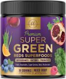 Super Green Smoothie Mix with Spirulina, Wheat Grass, Chlorella, Beets - Vegan Berry Flavor (30 Servings) - Buy Online on GoSupps.com