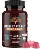 Strong Earth Organic Vitamin D3 Gummies for Kids - 1000 IU 60 Ct Vegan Chewable Supplements for Bone & Immune Support - Strawberry/Raspberry Flavor - Buy Online on GoSupps.com