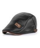 Men's Adjustable PU Leather Ivy Cap - Classic Golf Flat Cap for Driving and Fishing - Black - Buy Online on GoSupps.com