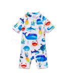 BONVERANO Baby Boys Swimsuit UPF 50+ Sun Protection, White Fish Print 9-12 Months - Buy Online on GoSupps.com