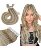 Buy Hetto Real Hair Extensions Tape Blonde & Ash Blonde Highlights | 45cm 50g Remy Hair Tapes for Effortless Style - Buy Online on GoSupps.com