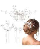 MELLIEX 4 Pieces Wedding Hair Accessories - Crystal Pearls Bridal Jewelry Hair Comb & U-shaped Hairpins for Women & Girls - Silver - Buy Online on GoSupps.com