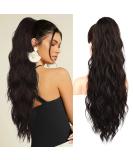 Brikabia 66cm Clip-In Ponytail Extension - Beach Wavy Natural Braid Hair for Women | Black & Brown - Buy Online on GoSupps.com
