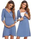 Sykooria Women's Cotton Nursing Nightdress, 3/4 Sleeves, Maternity Labour Nightgown - Blue, Size L - Buy Online on GoSupps.com