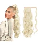 FESHFEN Long Wavy Ponytail Extensions 60cm Body Wavy Wrap Around Hair Ponytails Curly Clip in Synthetic Hairpieces for Women Girls Bleach Blonde 60 cm (Pack of 1) 613# Bleach Blonde - Buy Online on GoSupps.com