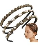 NAIHOD 3 Pcs Pearls Rhinestones Thin Headbands for Women - Luxury Vintage Hair Bands - Buy Online on GoSupps.com
