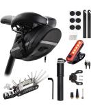 AaiLucky Bicycle Saddle Bag with LED Tail Light, Repair Kit, Pump, Multitool, Tyre Lever | Large Waterproof Bag for Road, MTB, BMX Bikes - Buy Online on GoSupps.com
