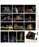 Scratch Art Paper, Rainbow Night View Scratchboard Pads for Adults and Kids, Mini Envelope Postcard Art & Crafts Set: 12 Sheets Scratch Cards & Scratch Drawing Pen, Brush 7.9"x5.5" (Building Series) - Buy Online on GoSupps.com