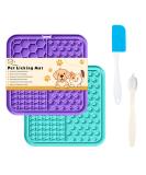 Licky Mats for Dogs Pack of 2 Licky Mats With Spatula - Dogs Accessories Bathing Training Pad With Strong Suction Cup - Slow Pet Feeder For Food Treats Peanut Butter (Light Blue/Purple) - Buy Online on GoSupps.com
