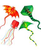 4 Pack Large Fire Dragon, Green Snake, Devil Fish, Red Mollusc Octopus Kites for Outdoor Fun - Perfect for Kids and Adults - Buy Online on GoSupps.com