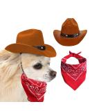 Awocan Dog Cowboy Hat & Bandana Scarf - Stylish Sombrero Costume for Dogs & Cats - Perfect Pet Party Accessory (Coffee) - Buy Online on GoSupps.com