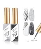 Rechoo 2PCs Black & Silver Reflective Glitter Gel 8ml Nail Polish for Nail Art & Design | Sparkly Gel Liner for Stunning Nail Looks - Buy Online on GoSupps.com