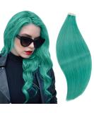 RUNATURE Teal Tape in Hair Extensions - 12 Inch 20 Gram Human Hair Green Tape Extensions - Buy Online on GoSupps.com