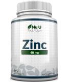 Zinc Tablets 40mg - 365 Vegan Tablets - 1 Year Supply - 1 Easy to Swallow Zinc Gluconate Tablet Per Day - Made in The UK by Nu U Nutrition - Buy Online on GoSupps.com