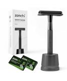 Black Stainless Steel Safety Razor with Base & 10 Blades | Eco-Friendly Double Edge Razor - Perfect for Sustainable Grooming - Buy Online on GoSupps.com