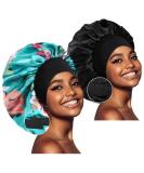 2PCS Large Silk Satin Bonnet Set for Curly Hair - Black+Peacock Blue - Buy Online on GoSupps.com
