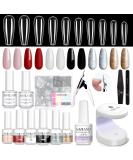 SAVILAND Gel X Nail Polish Kit - White Black Glitter Set with Coffin Tips | Base & Top Coat, Nail Glue, Lamp | DIY Nail Art Extension Tool Kit - Buy Online on GoSupps.com