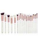 Jessup 20 PCS Makeup Brush Set - Foundation, Blending, Blush, Concealer, Eye Shadow, Lip - Synthetic Fiber Bristles - Wooden Handle - White - T225 - Rose Gold & Pearl White - Buy Online on GoSupps.com