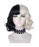 AMZCOS Black & Light Blonde Wig with Necklace | Cosplay Costume Short Corrugated Bob Wig for Women | Perfect for Halloween Parties - Buy Online on GoSupps.com