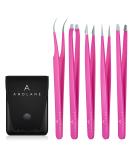 Andlane Tweezers Set - Professional 5-Piece Stainless Steel Precision Tweezer for Men & Women - Facial Hair Removal, Eyebrow Shaping, Splinters & Ingrown - Pink - Buy Online on GoSupps.com