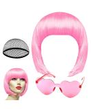 PLULON Pink Short Bob Wig and Sunglass Set Neon Short Bob Wig Sunglass Pack Costume Colorful Cosplay Wig Hairpieces for Bachelorette Neon Party Favors Halloween Decorations - Buy Online on GoSupps.com