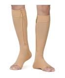 Zipper Copper Compression Socks Open Toe - 20-30 mmHg Knee High Stockings for Circulation Varicose Veins & Recovery - XX-Large Beige - Buy Online on GoSupps.com