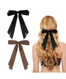 2 Pack Hair Bows for Women Black Bow Hair Clips French Barrette with Long Silky Satin Hair Ribbons for Women Girls(Black Brown) - Buy Online on GoSupps.com