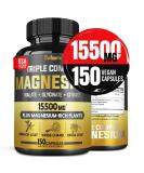 Triple Magnesium Complex 500mg Capsules - 11 Herbs Equivalent to 15500mg - Muscle, Nerve, Energy Support - 150 Capsules - Buy Online on GoSupps.com