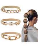 Beige-Gold Bracelet Hair Ties for Women Girls - Stylish Ponytail Holders with Gold Chain - Great for Thick Hair - Buy Online on GoSupps.com