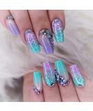 Medium Press on Nails with Rhinestones - Full Cover Acrylic Coffin Nails | 24PCS for Women & Girls - International Shipping Available - Buy Online on GoSupps.com