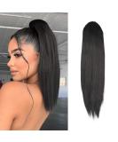 FESHFEN Straight Drawstring Ponytail Extension 16 Inch Natural Black (Pack of 1) - Clip in Ponytail Extension for Women - Synthetic Long Ponytail Hairpieces for Girls - Buy Online on GoSupps.com