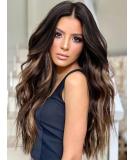 Shop Porsmeer Dark Brown Long Curly Wig for Women - Natural Cosplay & Costume Party Wig with Blonde Highlights - Buy Online on GoSupps.com