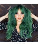Andria Green Blue Synthetic Wig with Bangs - 26 Inch Long Loose Curly Wave Ombre Green Hair for Women - Buy Online on GoSupps.com