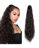 32 Inch Drawstring Ponytail Extension - Long Curly Wavy Synthetic Hairpiece for Women - Natural Brown - Buy Online on GoSupps.com