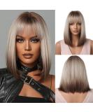 Esmee Short Straight Brown Blonde Ombre Bob Wig for Women - 14 Inch Synthetic Cosplay Wig with Fringe, Heat Resistant & Natural Hair Look - Dark Roots & Gray Highlights - Buy Online on GoSupps.com