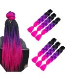 Shop 6 Piece Kanecalon Ombre Rose Hair Extensions - Black to Purple Crochet Braids | Premium Synthetic Braiding Hair - Buy Online on GoSupps.com