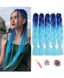 Showjarlly Jumbo Braid Hair Extensions - 24-Inch Ombre Kanekalon Crochet Twists (5 Pack) - Blue/Sky Blue - Perfect for Braids and Box Braids - Buy Online on GoSupps.com
