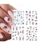 Floral and Butterfly Nail Art Stickers - Watercolor Decals for Women's DIY Manicure - 12PCS - Buy Online on GoSupps.com