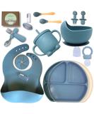 O'doe Baby Led Weaning Feeding Supplies Set (17 Pcs) | Suction Silicone Bowl, Spoons, Bibs, Sippy Cup, Plate Kit - Blue V2 - Buy Online on GoSupps.com