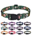 Mihqy Adjustable Dog Collar - Soft Nylon for Small & Medium Dogs XS (20-30 cm Neck) - Dark Green Flower Design - Buy Online on GoSupps.com