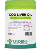 Lindens Cod Liver Oil 1000mg Capsules - 90 Pack - High in Omega 3 Vitamins A & D Contributes Towards Normal Skin Hair Nails Bones Eyes Teeth Brain & Immune System - UK Manufacturer Letterbox Friendly - Buy Online on GoSupps.com