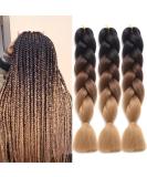 Ding Dian Ombre Kanekalon Jumbo Braid 24 Inch - 3Pcs/Lot Synthetic Braiding Hair Extensions, Black-Dark Brown-Light Brown - Buy Online on GoSupps.com