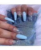 Handcess Long Glossy Blue Coffin Ballerina Press-On Nails 24PC Butterfly Acrylic Art for Women & Girls - Buy Online on GoSupps.com