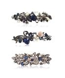 Kicosy Vintage Rhinestone Hair Barrettes 3 Pack - Metal Flower Butterfly French Clip - Black and Navy Blue Pattern - Women's Hair Accessories - Buy Online on GoSupps.com