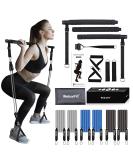 Pilates Bar Kit with Resistance Bands for Full Body Shaping - Stainless Steel Stick for Home Gym Workouts - Dark Black - Buy Online on GoSupps.com