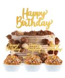 Happy Birthday Cake Topper Set - Gold Happy Birthday Cake Topper And Gold Happy Birthday Cupcake Topper Gold Glitter Photo Booth Props Birthday Party Decorations Cake Smash Decoration (gold01) - Buy Online on GoSupps.com